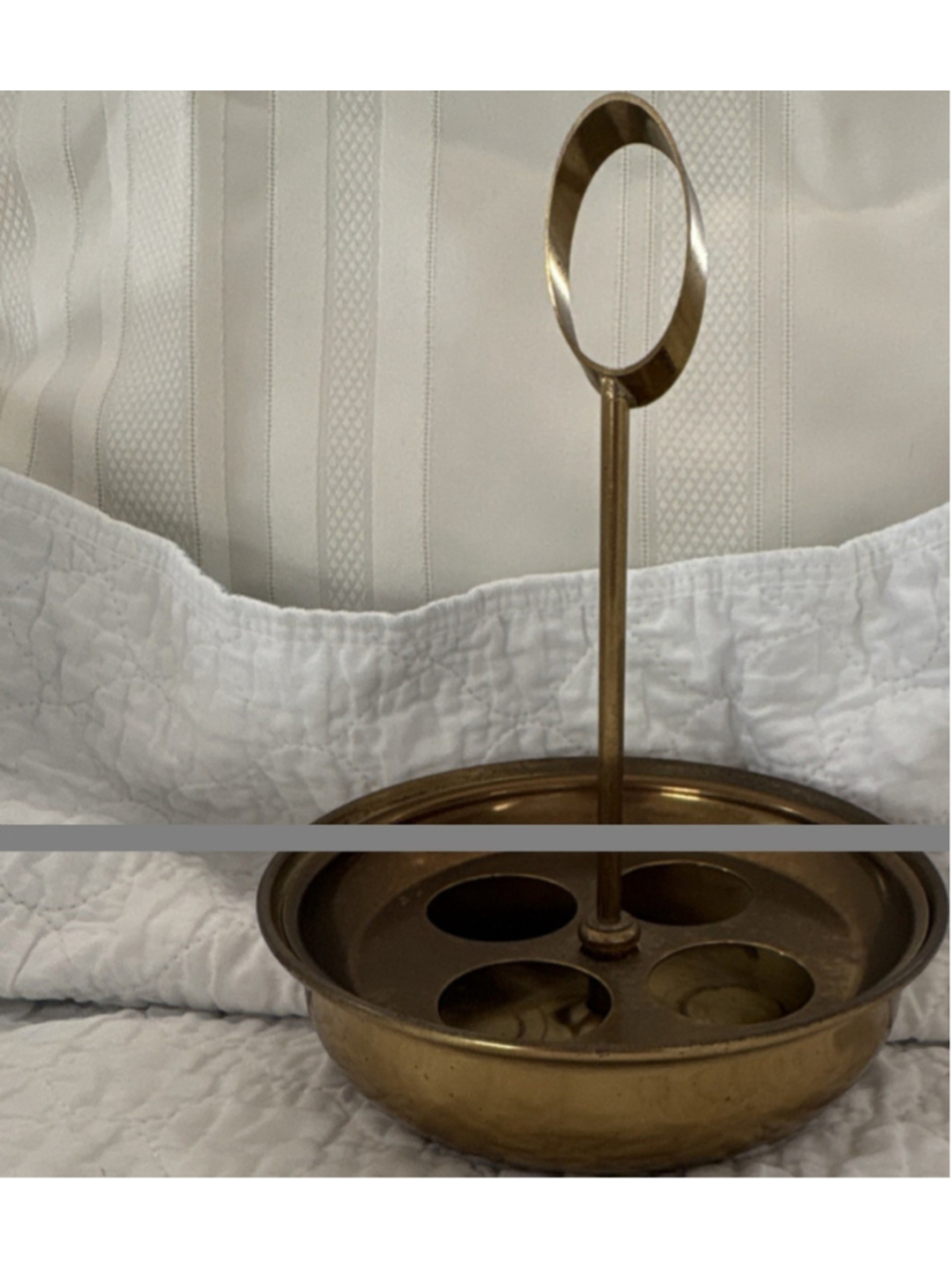 Brass Tone Round Metal Candle Holder Parts Lot w/ Ring Handle, Bowl Base